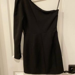 Like new: Black satin split hem mini dress